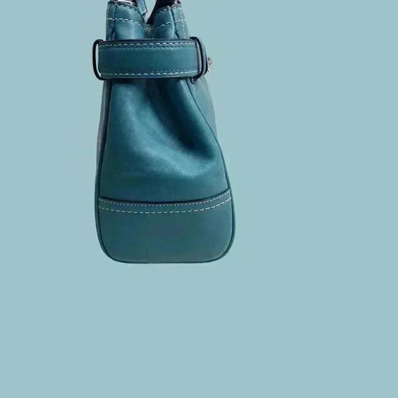 COACH Hamptons Teal Leather Belted Satchel Y2K - Picture 3 of 11